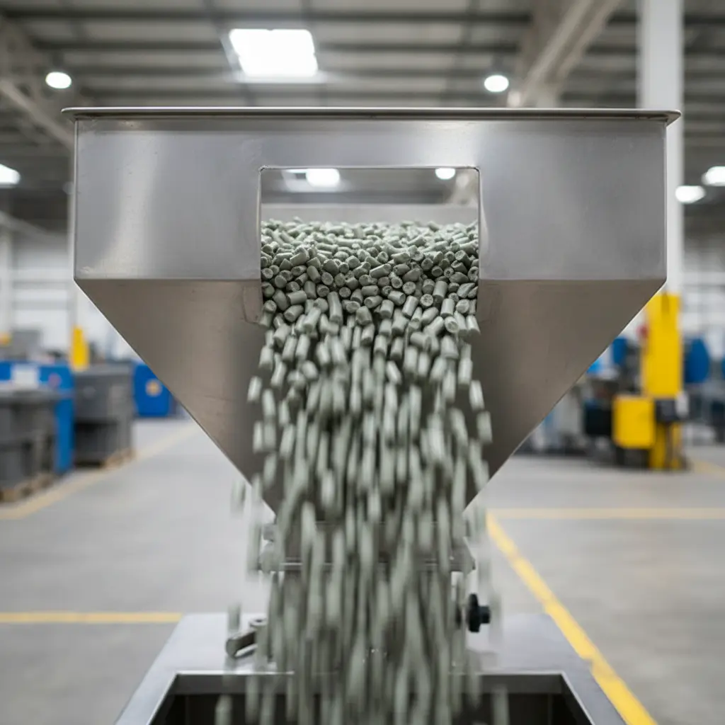 Proses produksi biji plastik industri di pabrik Bina Plastik Nusantara